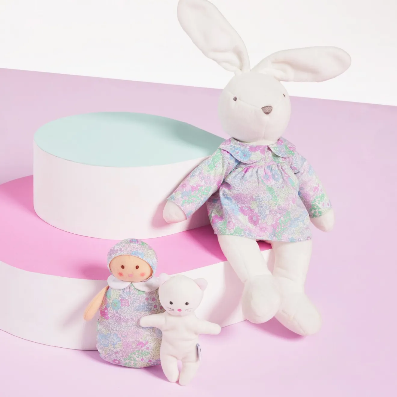 Jacadi Babyspielzeug, Plüschtiere & Schnuffeltücher|Kuscheltiere & Schnuffeltücher>Bluse fürs Häschen-Plüschtier, großes Modell WEISS/MEHRFARBIG