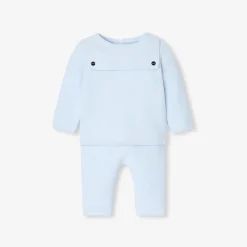 Jacadi Spieler, Latzhosen, Ensembles>Ensemble aus Krausstrick für Jungen HELLBLAU