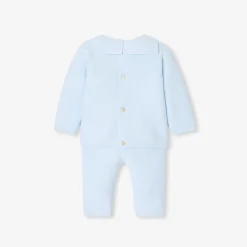 Jacadi Spieler, Latzhosen, Ensembles>Ensemble aus Krausstrick für Jungen HELLBLAU