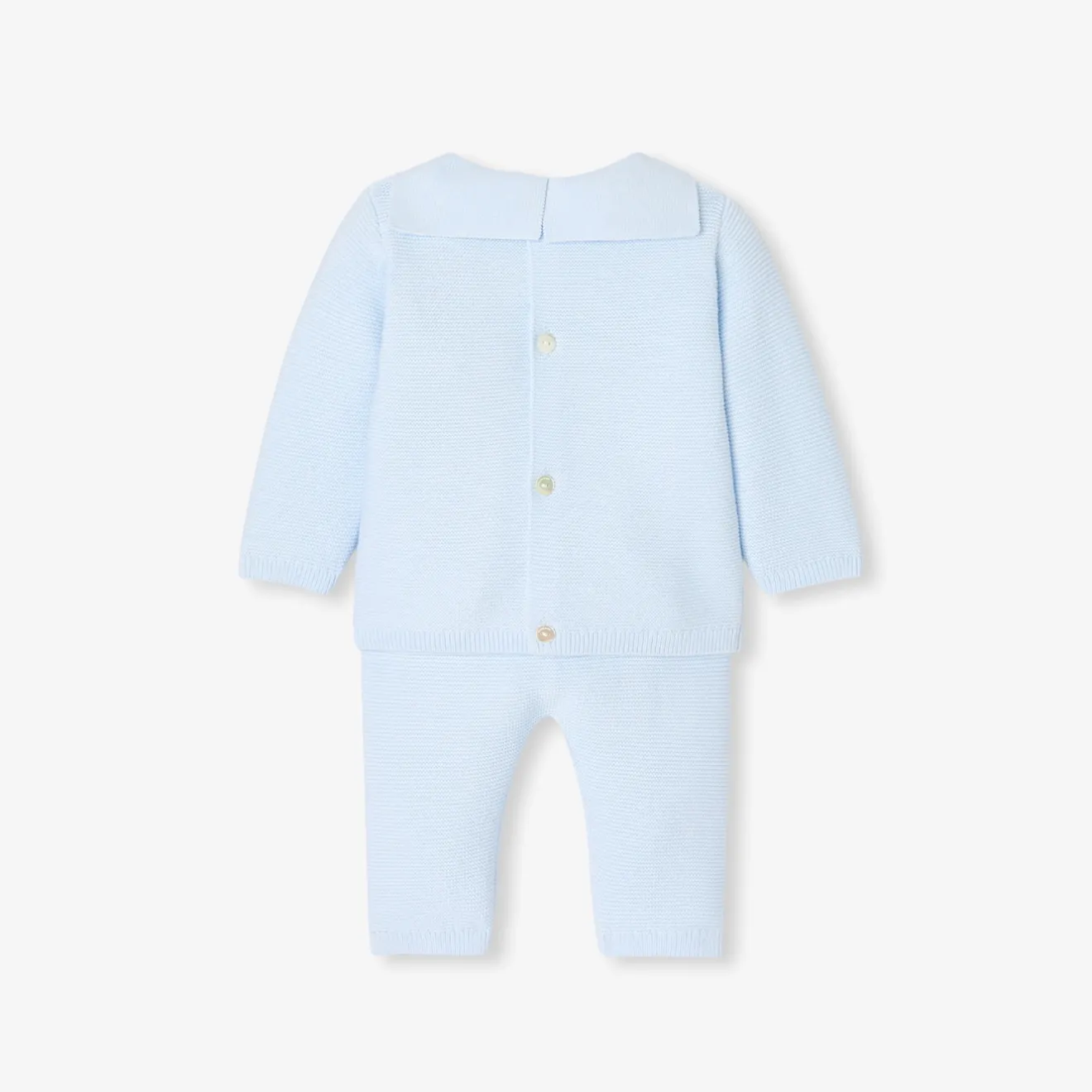 Jacadi Spieler, Latzhosen, Ensembles>Ensemble aus Krausstrick für Jungen HELLBLAU