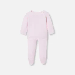 Jacadi Spieler, Latzhosen, Ensembles>Ensemble aus Krausstrick für Baby Mädchen ROSA BLASS JACADI