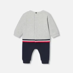 Jacadi Spieler, Latzhosen, Ensembles>Ensemble für Baby Jungen aus Molton GRAU/MARINEBLAU