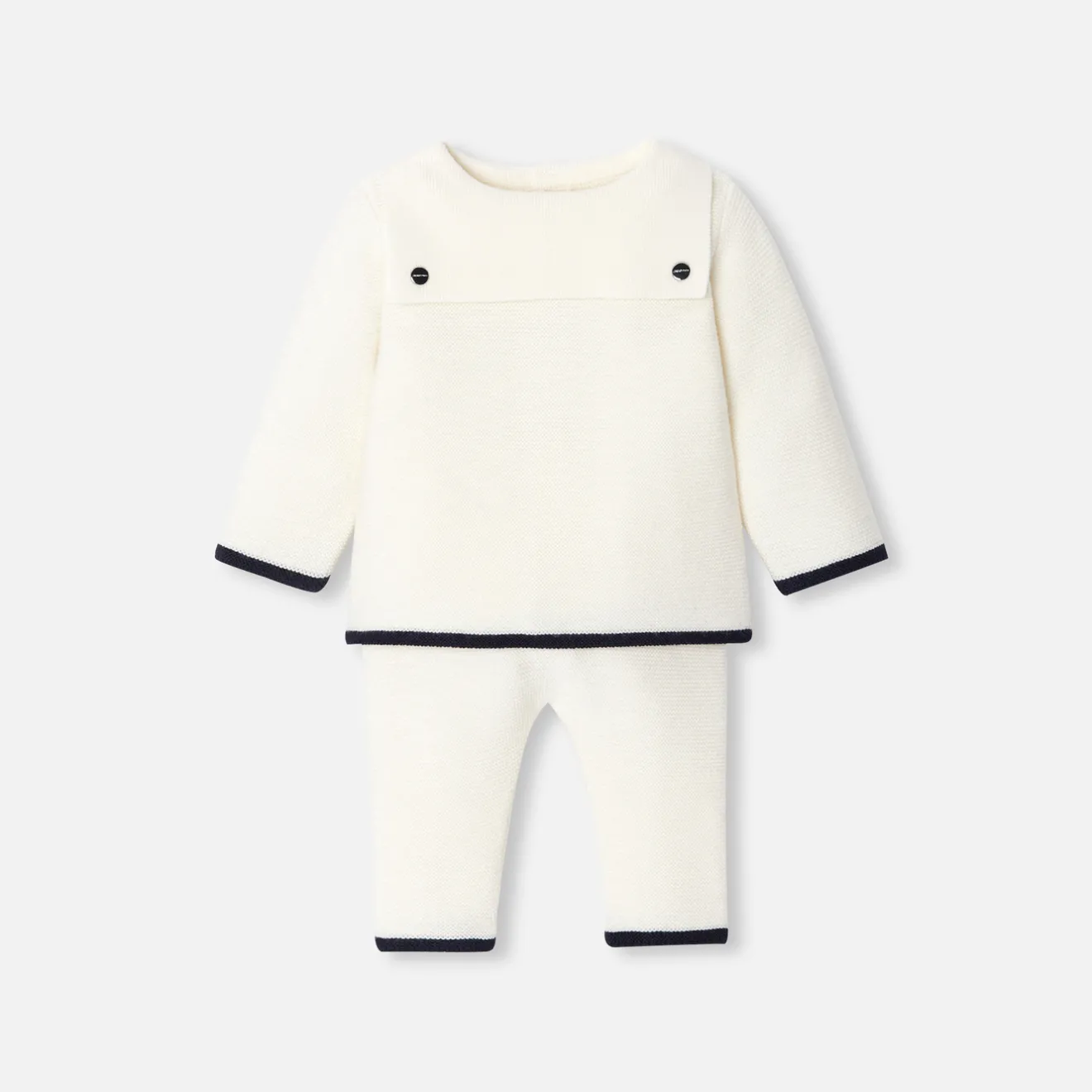 Jacadi Spieler, Latzhosen, Ensembles>Ensemble für Babys aus Wolle in Krausstrick WEICHES JACADI WEISS