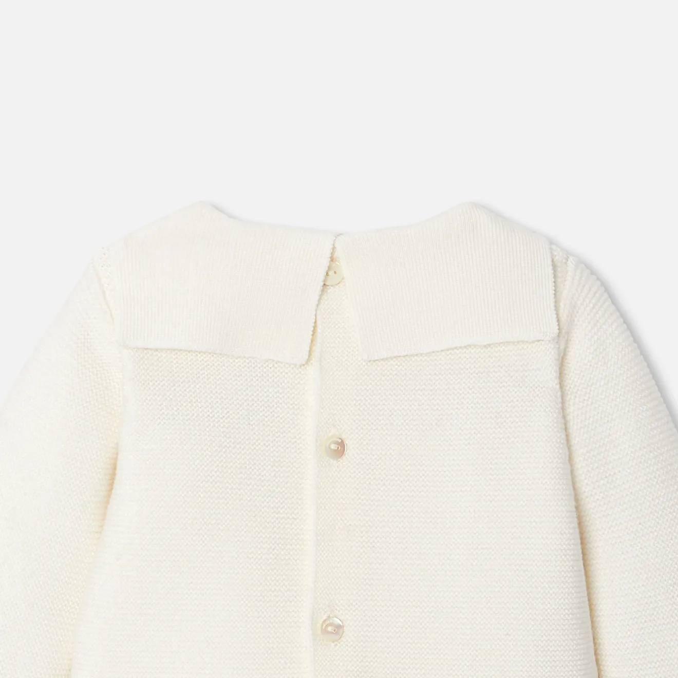 Jacadi Spieler, Latzhosen, Ensembles>Ensemble für Babys aus Wolle in Krausstrick WEICHES JACADI WEISS