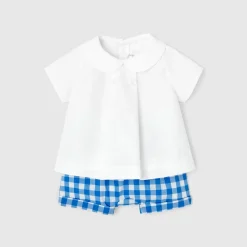 Jacadi Spieler, Latzhosen, Ensembles>Ensemble mit Vichy-Karomuster Mein erstes BLAU/WEISS