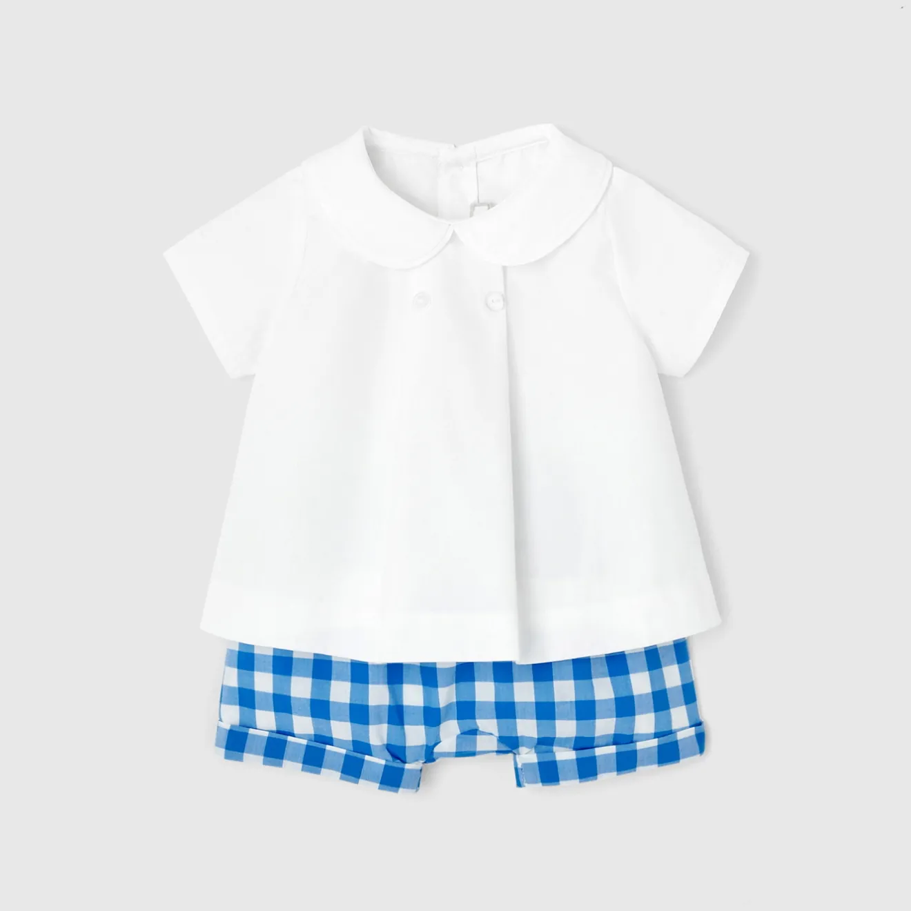 Jacadi Spieler, Latzhosen, Ensembles>Ensemble mit Vichy-Karomuster Mein erstes BLAU/WEISS
