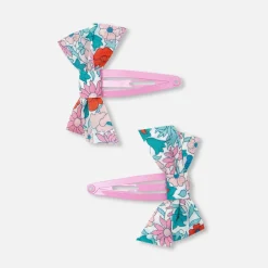 Jacadi Haar-Accessoires>2er-Set Haarspangen mit Schleife aus Liberty-Stoff ROSA/GRÜN