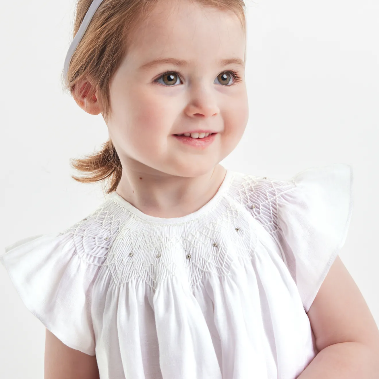 Jacadi Kleider>Festkleid aus Leinenstoff für Mädchen JACADI WEISS