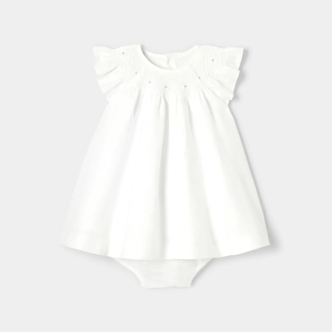 Jacadi Kleider>Festkleid aus Leinenstoff für Mädchen JACADI WEISS