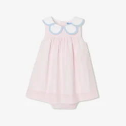 Jacadi Kleider>Fil-à-Fil-Kleid für Mädchen ROSA/WEISS