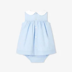 Jacadi Kleider>Fil-à-Fil-Kleid für Mädchen BLAU/WEISS