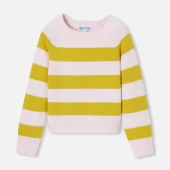Jacadi Pullover, Sweatshirts, Strickjacken>Gestreifter Mädchen-Pullover ROSA/GRÜN