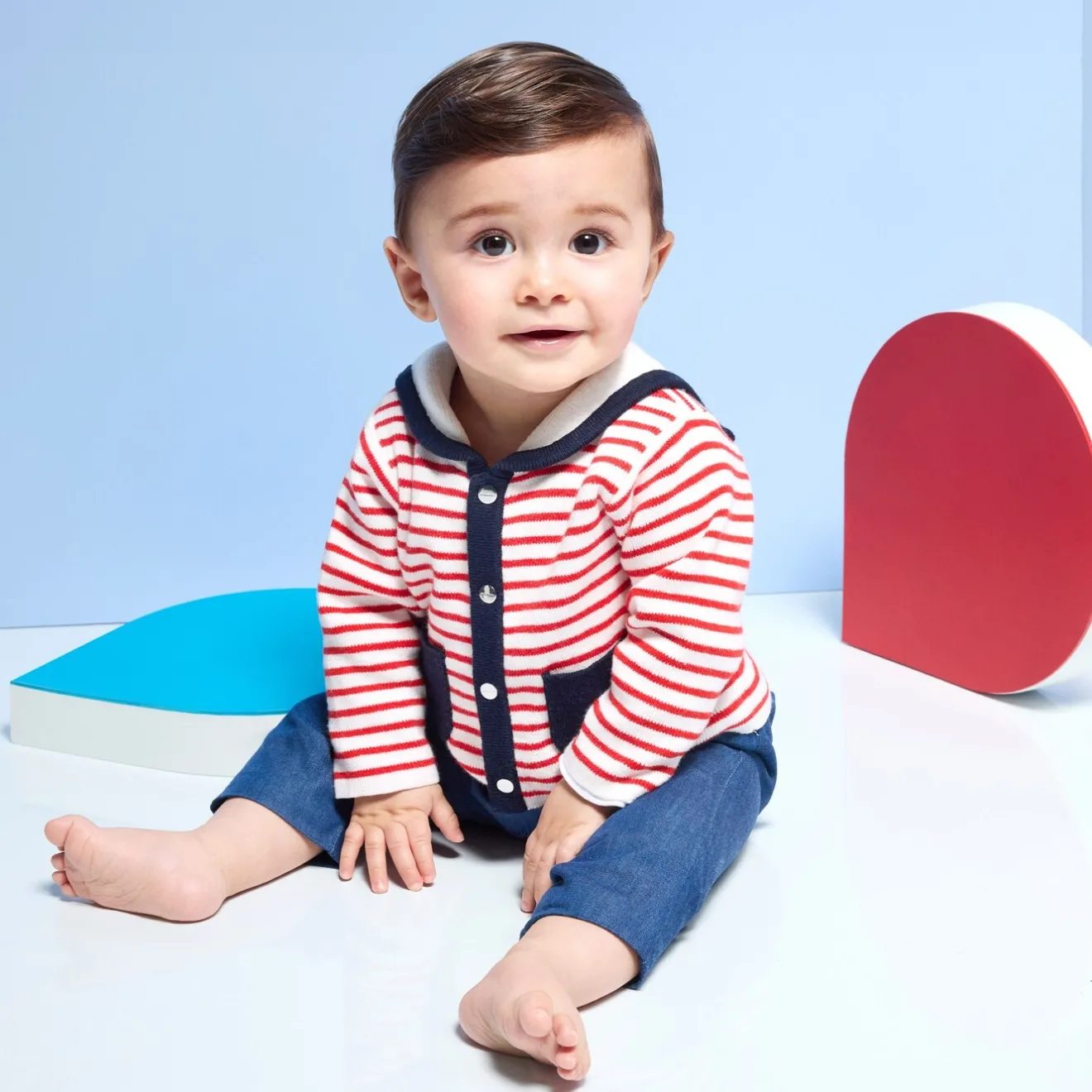 Jacadi Pullover & Cardigans>Jäckchen für Baby Jungen mit Matrosenkragen WEISS/ROT