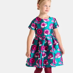 Jacadi Kleider & Röcke>Mädchenkleid aus Satin BLAU/MEHRFARBIG
