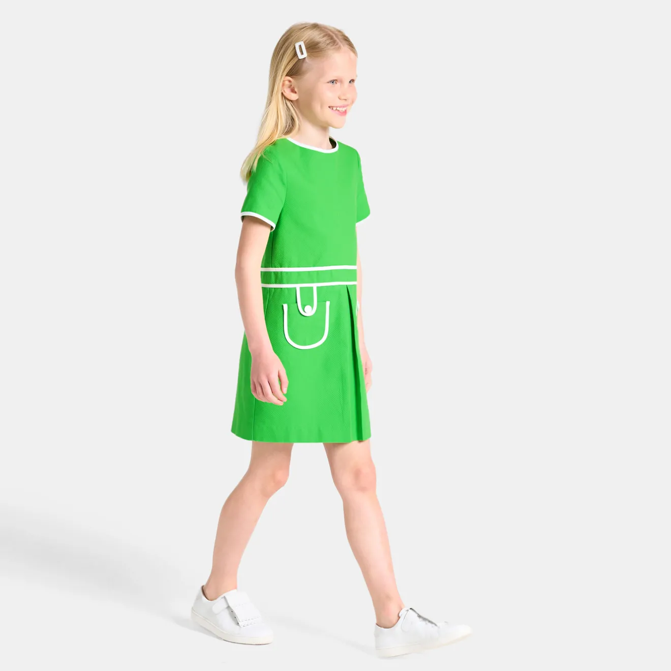 Jacadi Kleider & Röcke>Mädchenkleid aus Wabenpikee GRÜN KLEEBLATT