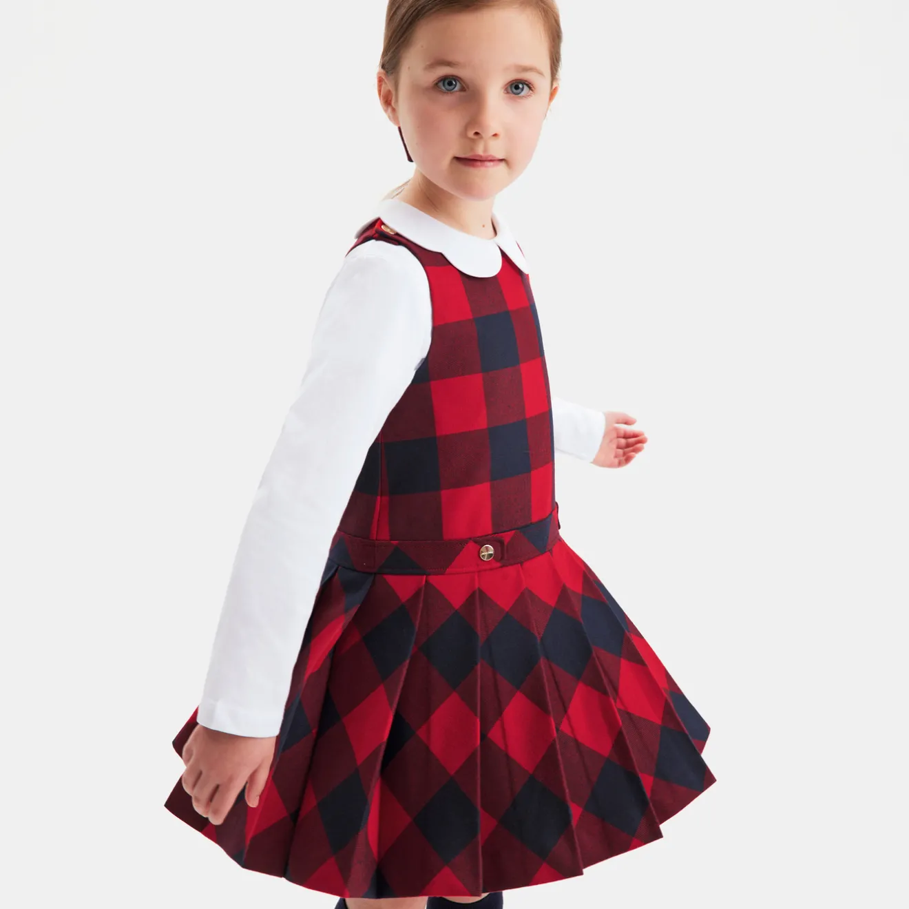Jacadi Kleider & Röcke>Mädchen-Trägerkleid aus Flanell MARINEBLAU/ROT