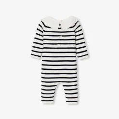 Jacadi Spieler, Latzhosen, Ensembles>Overall aus Krausstrick für Baby Mädchen MARINEBLAU/WEISS