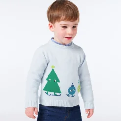 Jacadi Pullover, Sweatshirts, Strickjacken>Pullover für Jungen mit Tannen-Intarsie EISBLAU