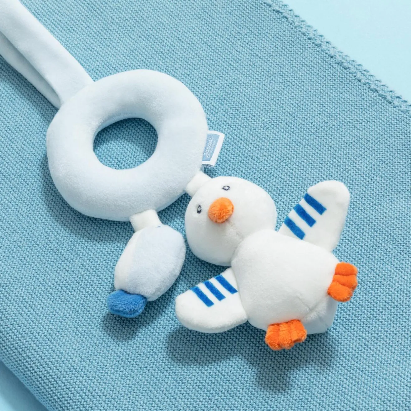 Jacadi Babyspielzeug, Plüschtiere & Schnuffeltücher>Rassel mit Möwe und Fisch WEISS/BLAU
