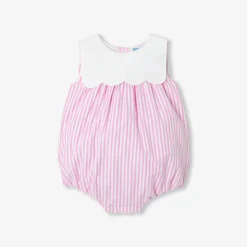Jacadi Spieler, Latzhosen, Ensembles>Spielanzug aus gestreiftem Popeline für Mädchen WEISS/ROSA