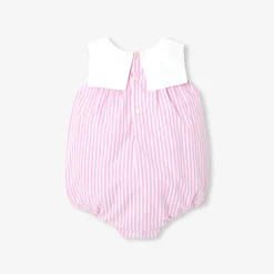 Jacadi Spieler, Latzhosen, Ensembles>Spielanzug aus gestreiftem Popeline für Mädchen WEISS/ROSA