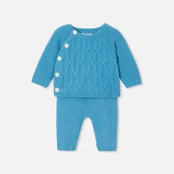 Jacadi Spieler, Latzhosen, Ensembles>Strickensemble für Baby Jungen PREUSSISCHBLAU