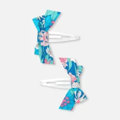 Jacadi Haar-Accessoires|Accessoires>Zwei Haarspangen mit Schleife aus Liberty-Stoff ROSA/GRÜN